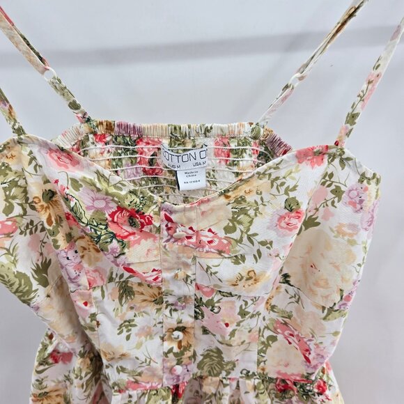 Cotton On Cream Floral Cottagecore Mini Ruched Back100% Cotton Dress Medium - Picture 2 of 10